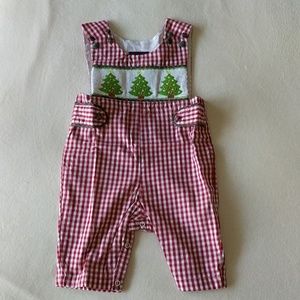 NWT Holiday Smocked Overalls with Trees size 2T